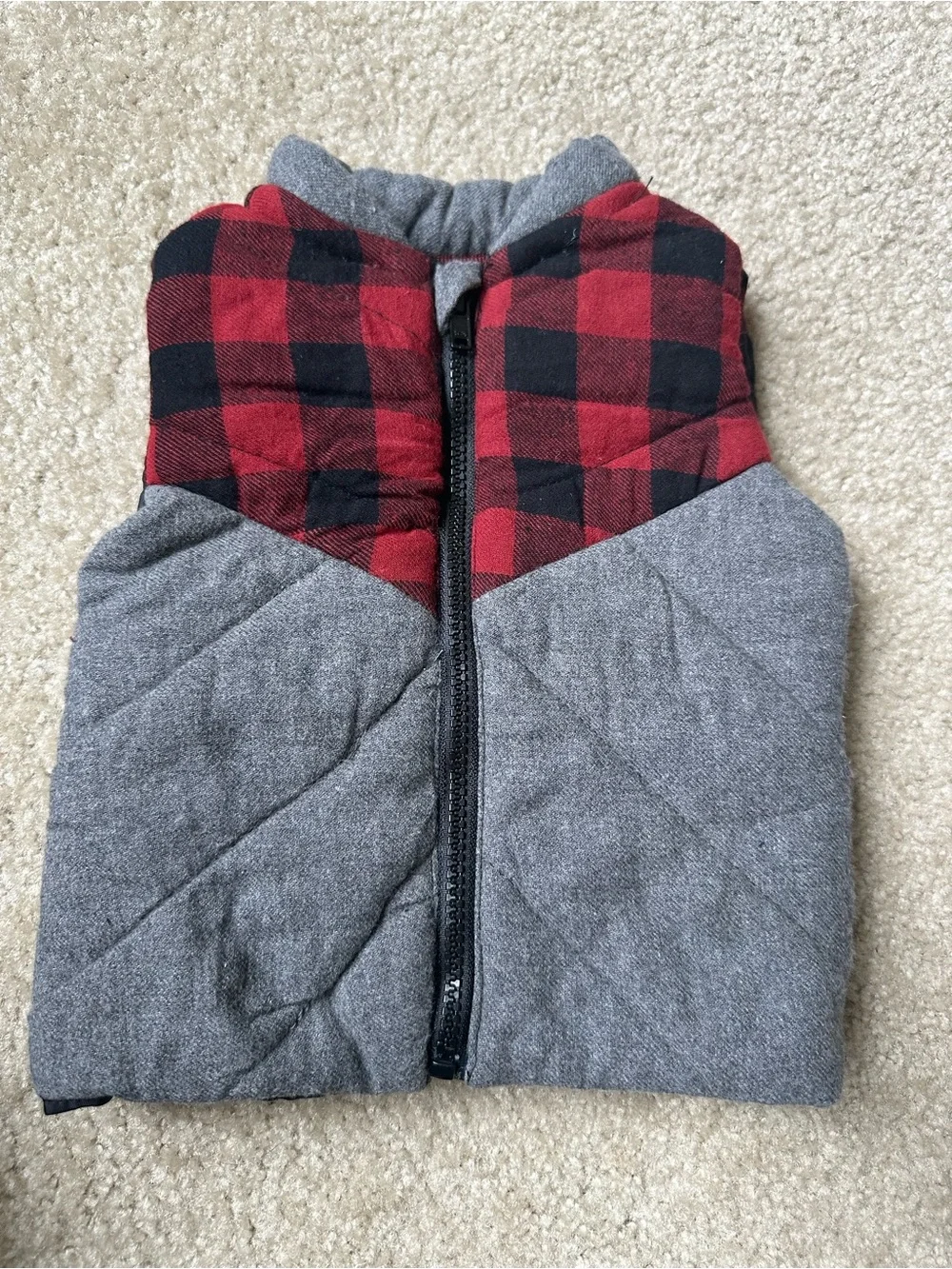 Fierce & Frank Baby Boys Plaid Quilted Hooded Puffer Vest Gray Red 12M